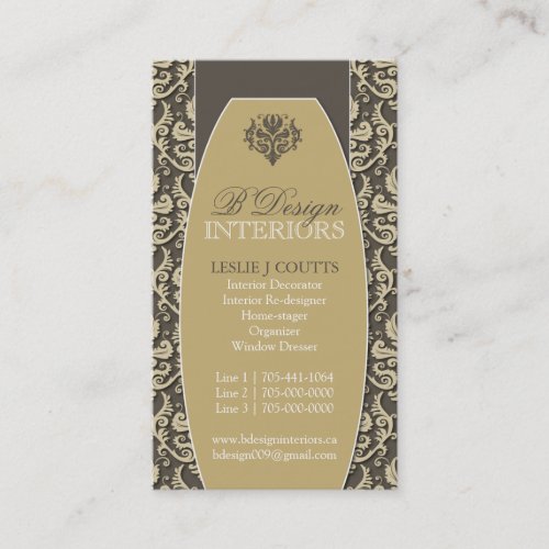 Damask Interior Decorator Business Cards
