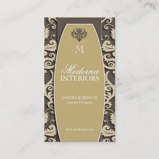 Customizable Damask Interior Decorator Business Cards