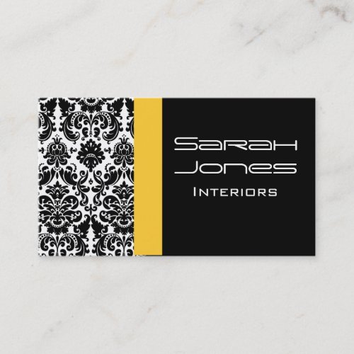 Damask Interior Design Black Yellow Business Card