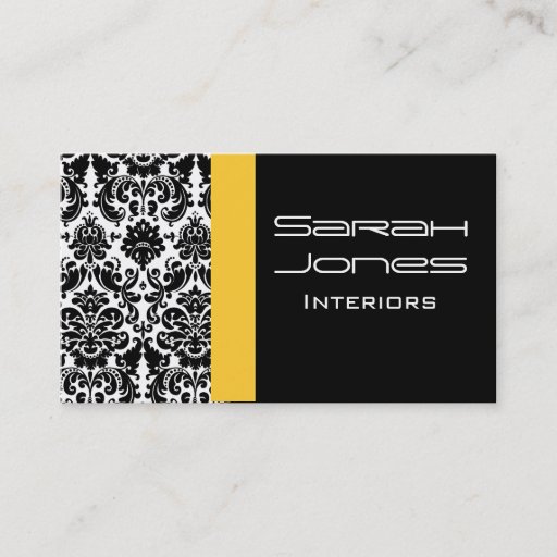 Customizable Damask Interior Design Black Yellow Business Card