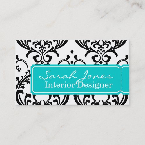 Damask Interior Design Business Card Aqua Blue
