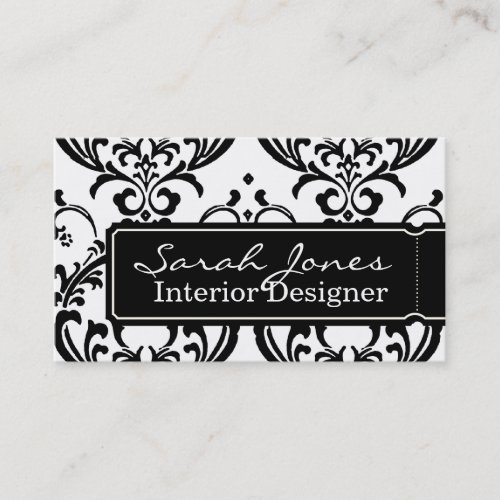 Damask Interior Design Business Card Black White