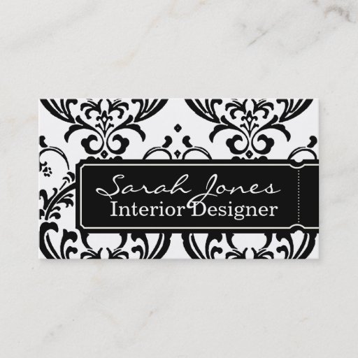 Customizable Damask Interior Design Business Card Black White