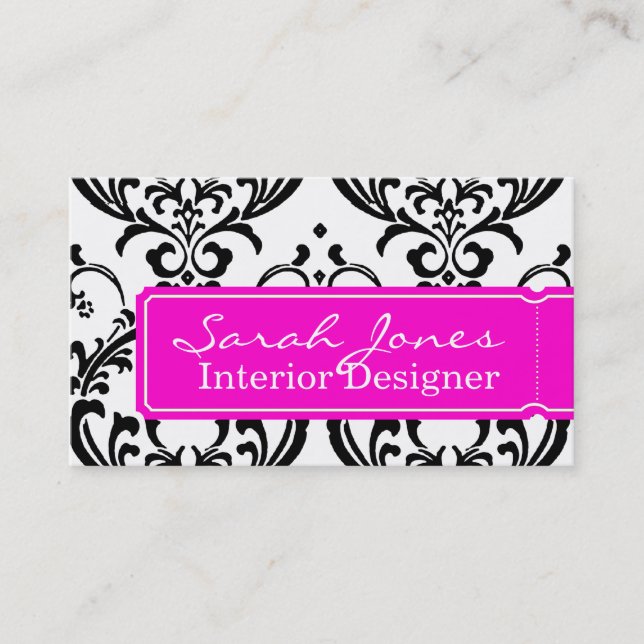 Damask Interior Design Business Card Hot Pink (Front)