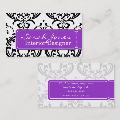 Damask Interior Design Business Card Purple Zazzle