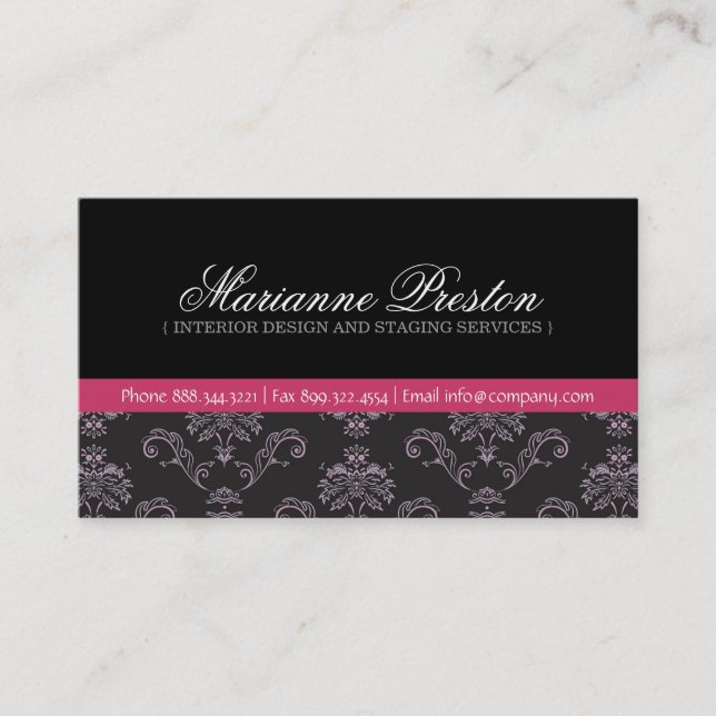 Damask Interior Designer Business Card (Front)
