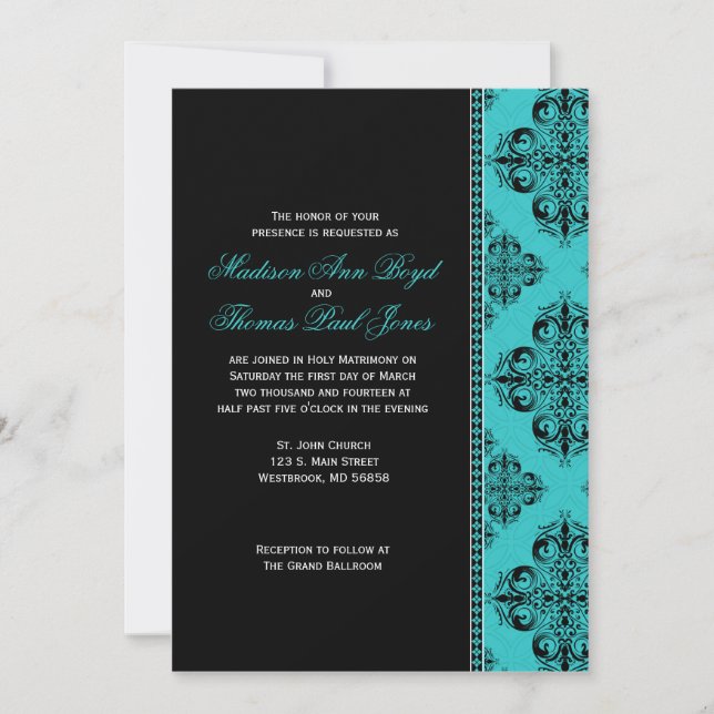 Damask Invitation in Blue (Front)