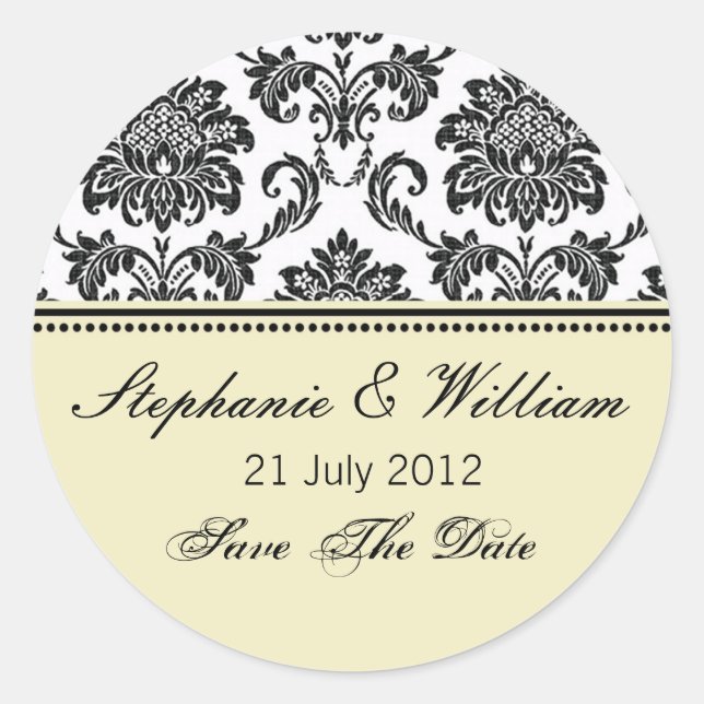 Damask Ivory Wedding Sticker (Front)