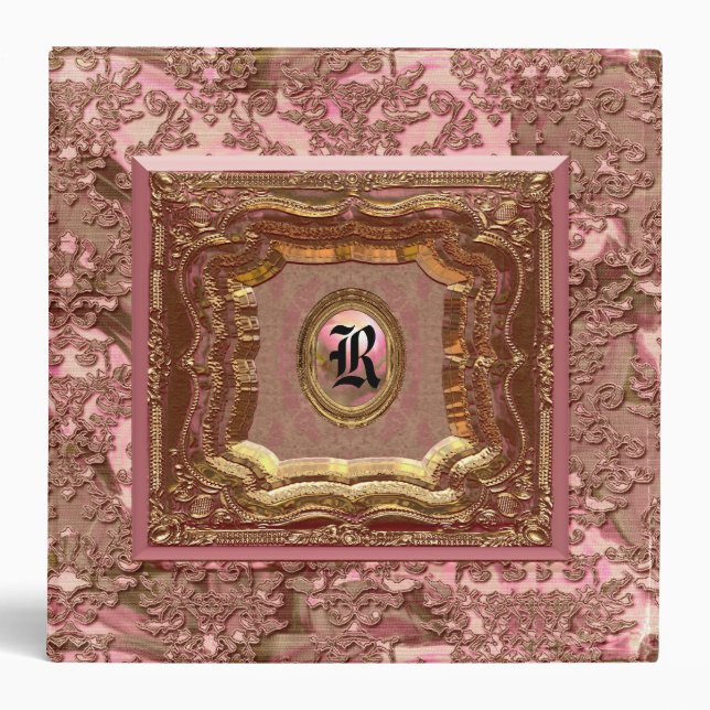 Damask Jolene Monogram Victorian 3 Ring Binder (Front)
