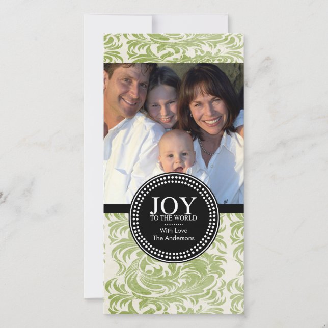 Damask "JOY TO THE WORLD" Holiday Photo Card (Front)