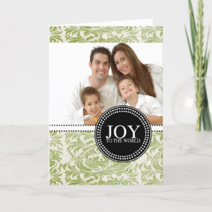 Damask Joy to the World Photo Christmas Card