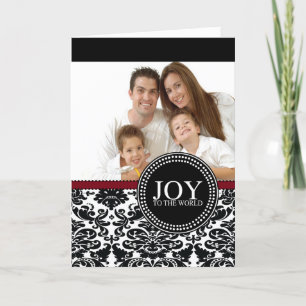 Damask Joy to the World Photo Christmas Card