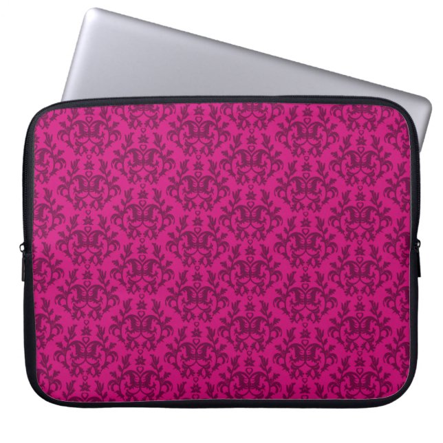 Damask "Kangaroo Paw" dark pink laptop case (Front)