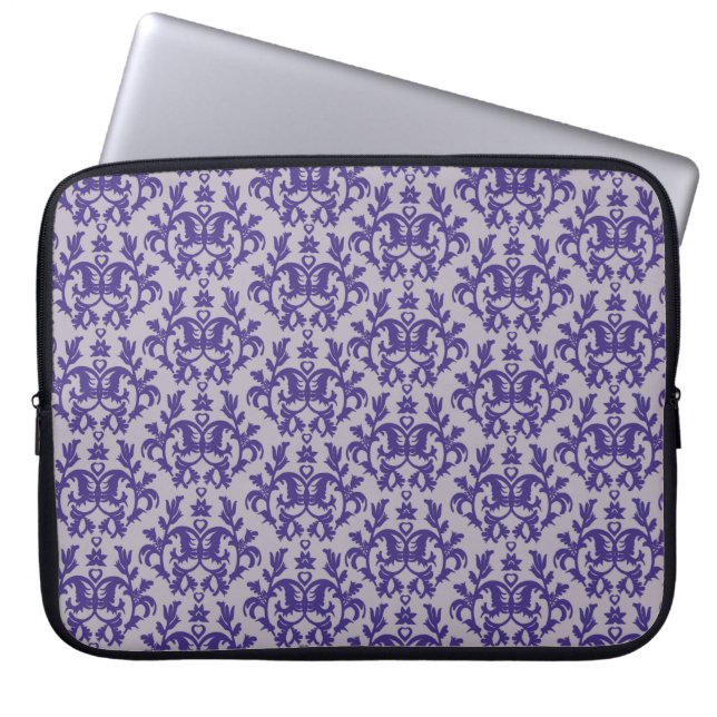 Damask "Kangaroo Paw" purple grey laptop case (Front)