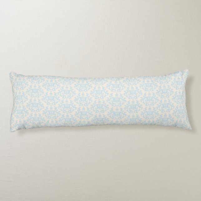 Damask Kangaroo Paws heart cream blue long pillow (Back)