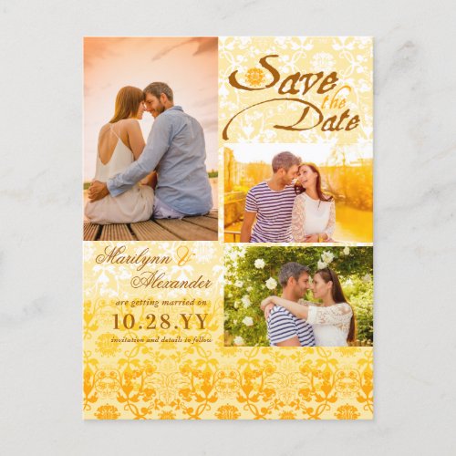 Damask Lace Golden Yellow Photo Save The Date Announcement Postcard