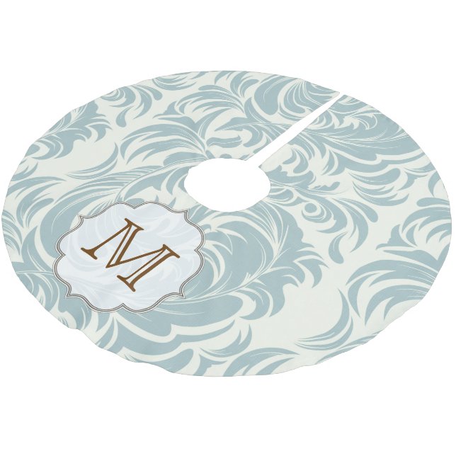 Damask Lace Print Monogram Initial Tree Skirt (Angled)