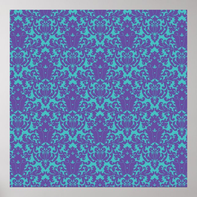 Damask Lace Purple Teal Poster (Front)