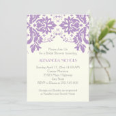 Damask lavender, gray, ivory wedding bridal shower invitation (Standing Front)