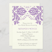 Damask lavender, gray, ivory wedding bridal shower invitation (Front/Back)