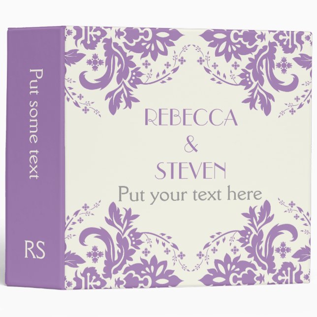 Damask lavender, grey, ivory wedding planner binder (Front/Spine)