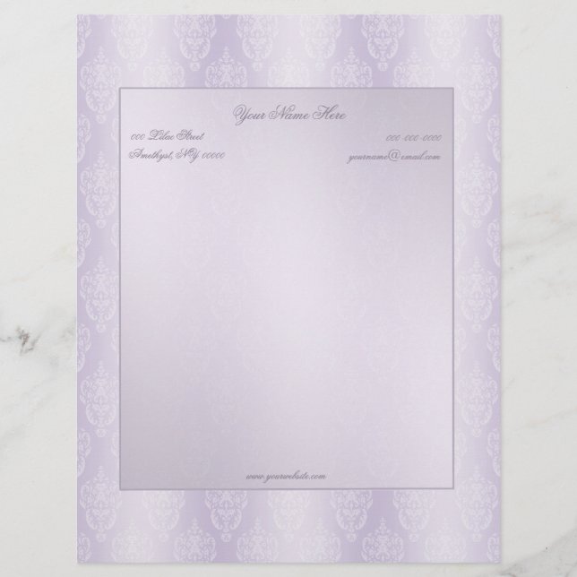 Damask Lavender Shine Letterhead (Front)