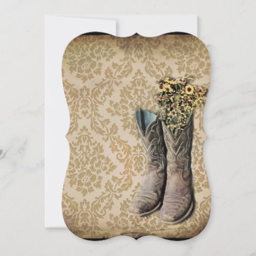 Damask lavender Western country cowboy boots Invitation