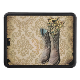 Damask lavender Western country cowboy boots Trailer Hitch Cover