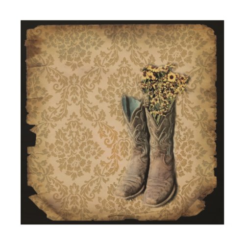 Damask lavender Western country cowboy boots Wood Wall Decor