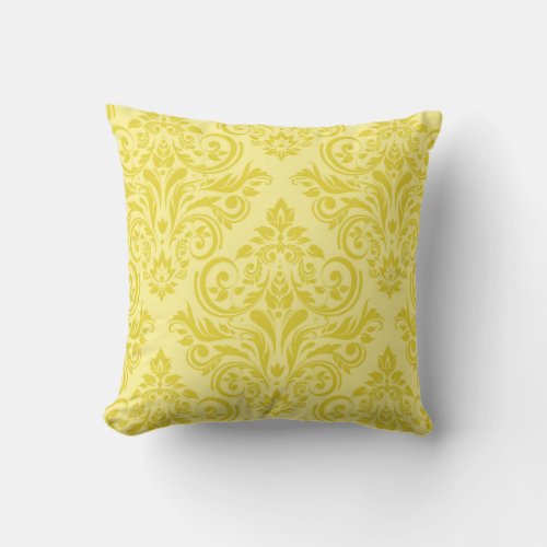 Damask _ lemon yellow cream throw pillow