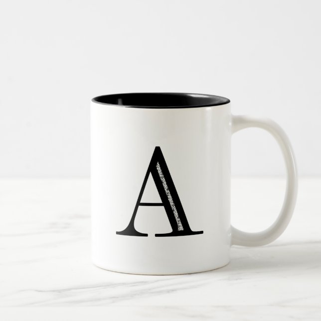 Damask Letter A - Black Two-Tone Coffee Mug (Right)