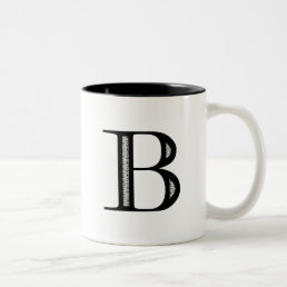 Damask Letter B - Black Two-Tone Coffee Mug