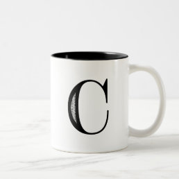 Damask Letter C - Black Two-Tone Coffee Mug