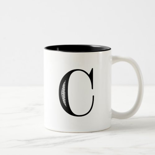 Damask Letter C _ Black Two_Tone Coffee Mug