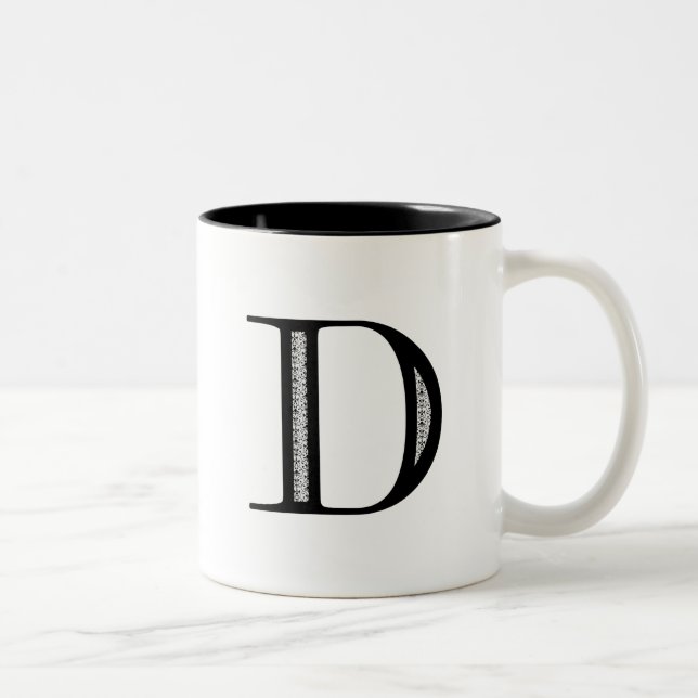 Damask Letter D - Black Two-Tone Coffee Mug (Right)