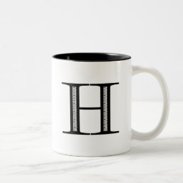 Damask Letter H - Black Two-Tone Coffee Mug