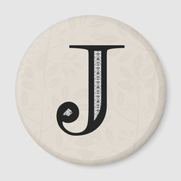 Damask Letter J   Black Refrigerator Magnet