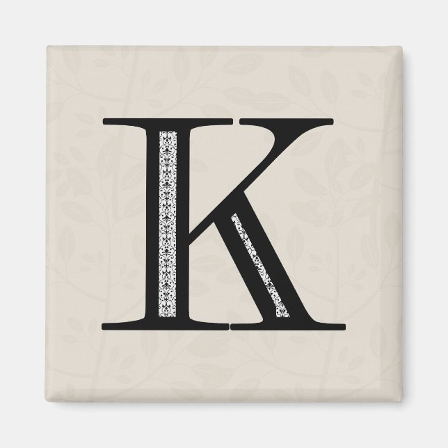 Damask Letter K - Black Magnet (Front)