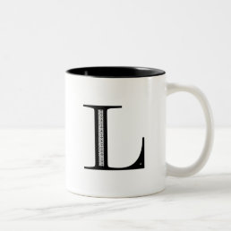 Damask Letter L - Black Two-Tone Coffee Mug