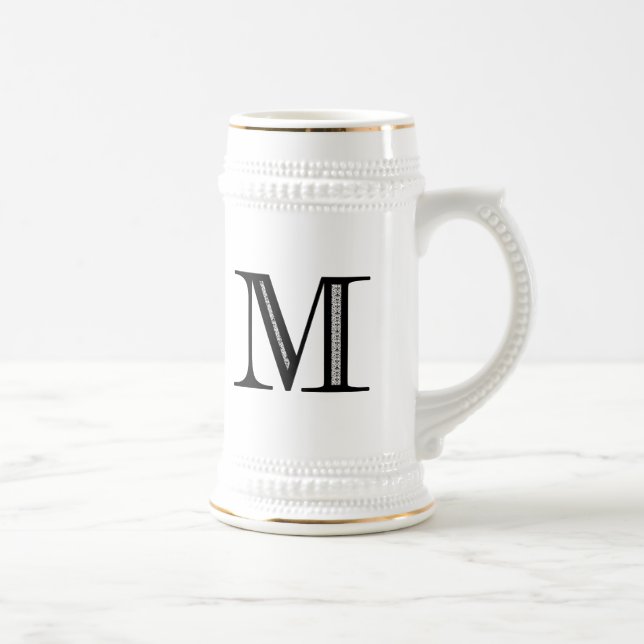 Damask Letter M - Black Beer Stein (Right)