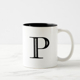 Damask Letter P - Black Two-Tone Coffee Mug