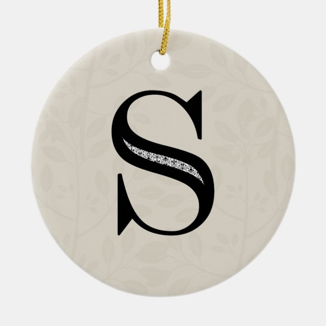 Damask Letter S - Black Ceramic Ornament (Front)