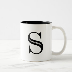 Damask Letter S - Black Two-Tone Coffee Mug