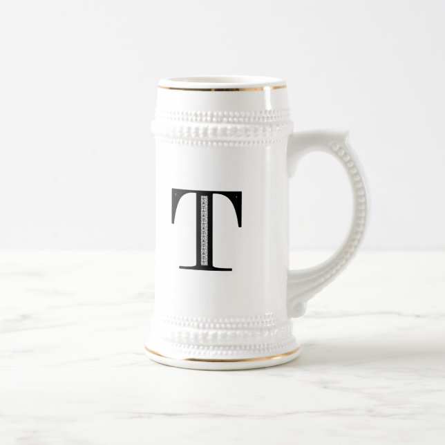 Damask Letter T - Black Beer Stein (Right)