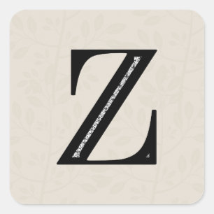 Damask Letter Z - Black Square Sticker