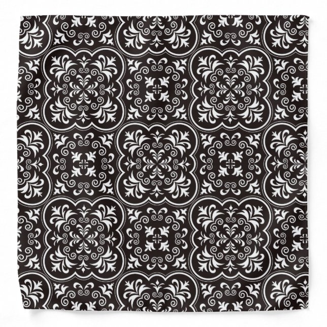 Damask Licorice Color Damask Design Bandana (Front)