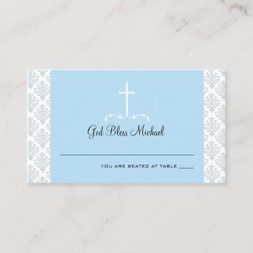 Damask Light Blue Cross Seating Card Business Card Template
