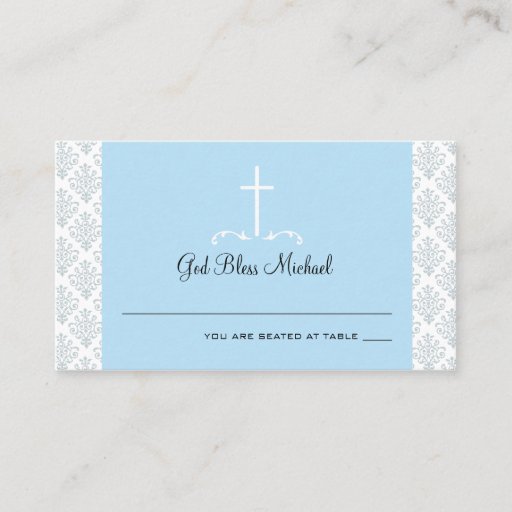 Customizable Damask Light Blue Cross Seating Card Business Card Template