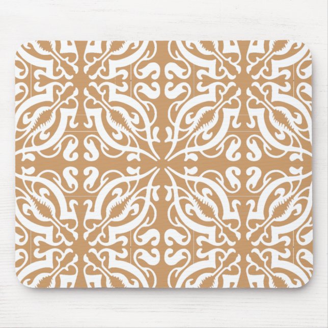 Damask - Light Brown & White Mouse Pad (Front)