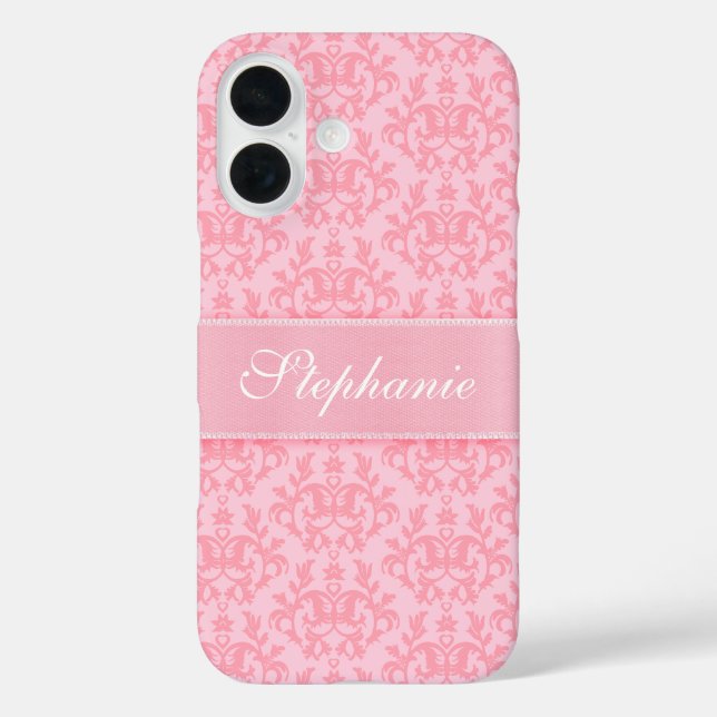 Damask light pink personalized name Case-Mate iPhone case (Back)